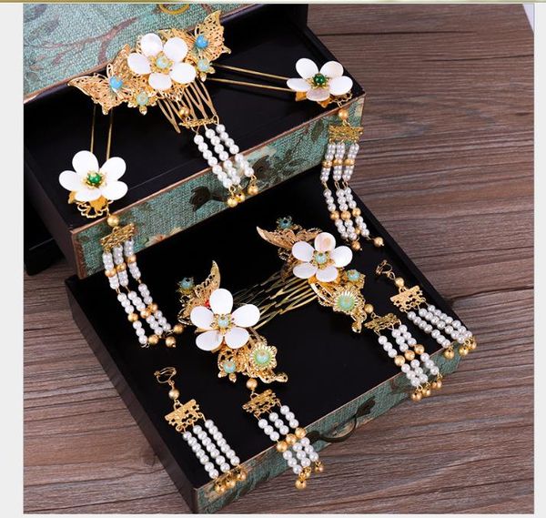 

new chinese-style headdress, antique hairdress, bride's handmade flower headdress, Slivery;golden