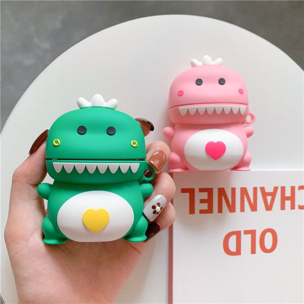 

cartoon 3d silicone cute little dinosaur silicone bluetooth wireless headset set apples airpods cute fashion headset box