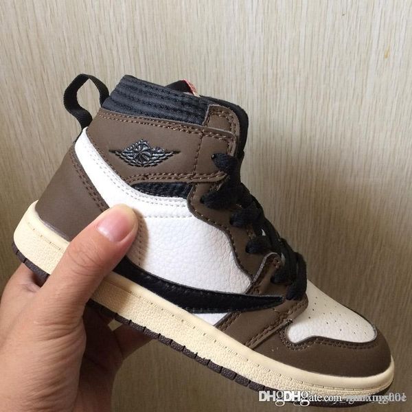 

travis scott 1s baby kids basketball shoes designer mid cactus jack sneakers children sports shoes boy girl toddler trainer running shoes, White;red