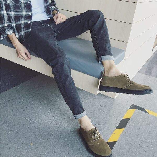 

autumn and winter new boutique men's youth solid color casual jeans warm simple loose large size fashion temperament, Blue