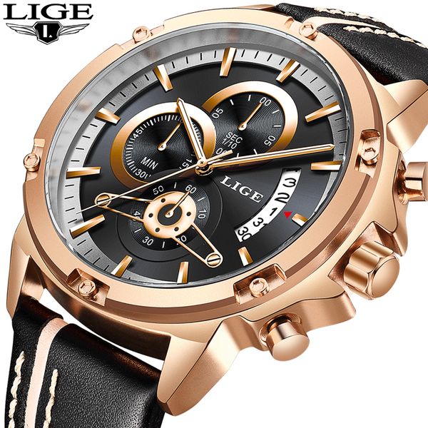 

lige 2019 mens watches relogio masculino motion fashion stainless steel watch men like reloj hombre+box, Slivery;brown