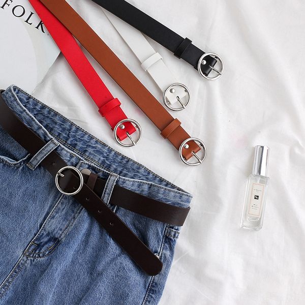 

simple round buckle women's casual and jeans all-match wide belt jeans decorative belt, Black;brown