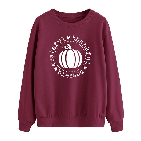 

pumpkin grateful thankful blessed sweatshirt 100% cotton graphic halloween casual pumpkin jumper spring long sleeve grunge, Black