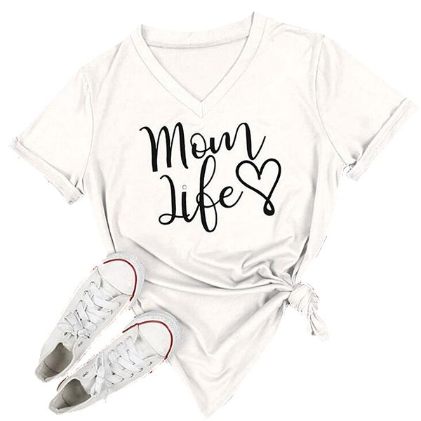 

women designer tshirts women clothing summer t shirt female loose women shirts life letter printed v neck womens t shirts, White