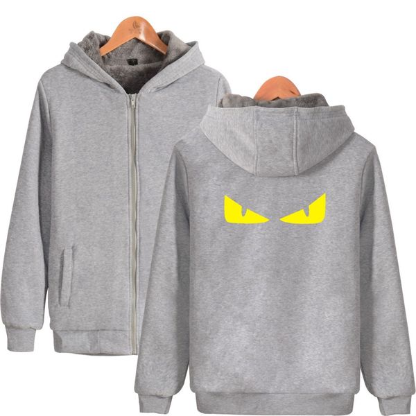 

novelty monster devils eye hoodies mens zipper cardigan hooded sweatshirts thick warm winter jacket hoodie, Black