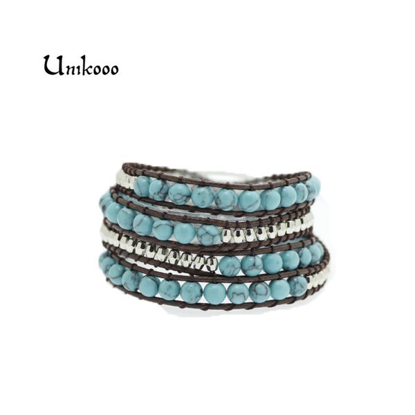 

blue 4 wrap wax cord wrap bracelets boho beads bracelet handmade strand bracelet wholesale sale dropshiping, Golden;silver