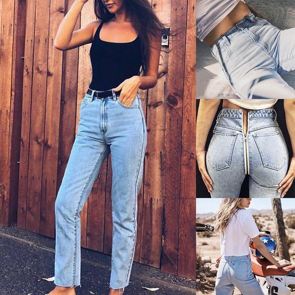 

back zipper long jeans women high waist skinny pencil blue denim pants women denim pencil jeans pants ladies trousers