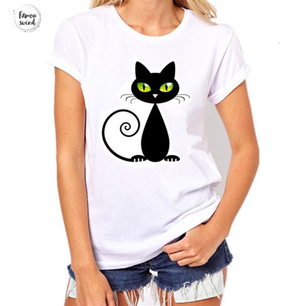 

марка футболки harajuku повседневный печать black cat простой смешные короткие рукава o шеи женская футболка женский тис топы, White