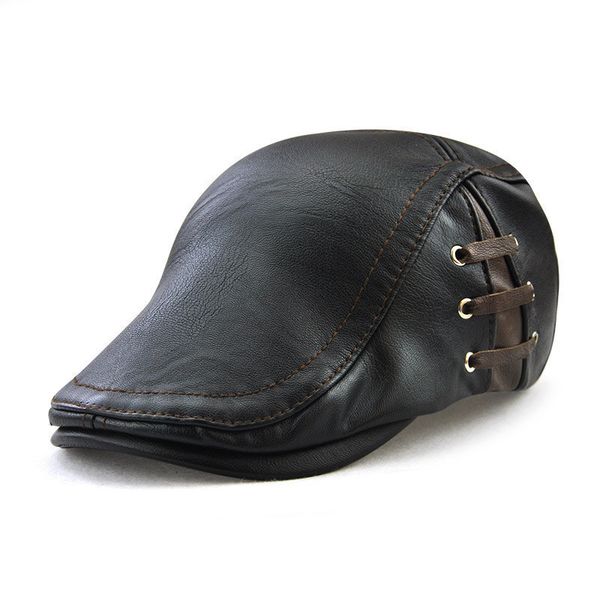 

retro style men flat caps lace-up pu leather newsboy caps casual man newsy spring autumn winter hat casquette flatcap, Blue;gray