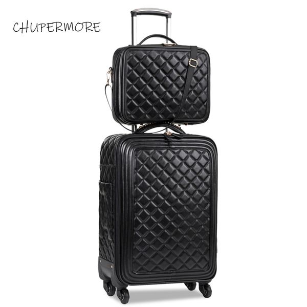 

chupermore ретро марка искусственная кожа роллинг багажный набор spinner женщины высокая емкость чемодан колеса 16 дюймов кабина пароль теле