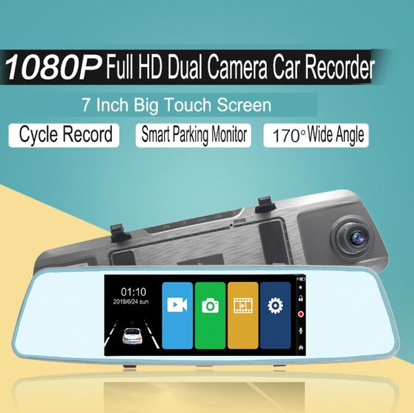 

7 inch car dvr full screen touch rearview mirror front 170 degree large view angle car dvr lcd starlight dash camera dvr recorder