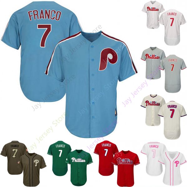 

2019 Philadelphia 7 Maikel Franco Jersey Phillies Jerseys Cool Base Flexbase Home Away White Black Red Grey Pullover Button Men Women Youth
