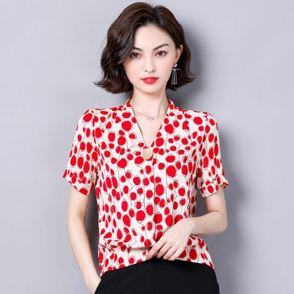 

korean fashion chiffon blouses women polka dot blouse women shirt summer woman print shirt ladies v-neck blouse plus size, White