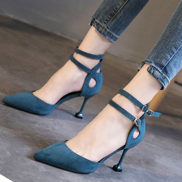 

bodensee women shoes buckle strap pointed toe women pumps high thin heels party shoes lady wedding shoes dx43 y200111, Black