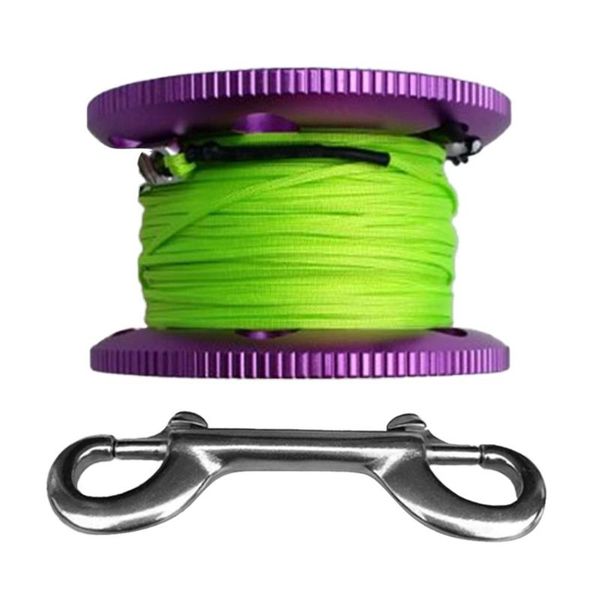 

diving scuba aluminium finger spool reel 20/30/50m line with stainless steel snap bolt clip black blue purple