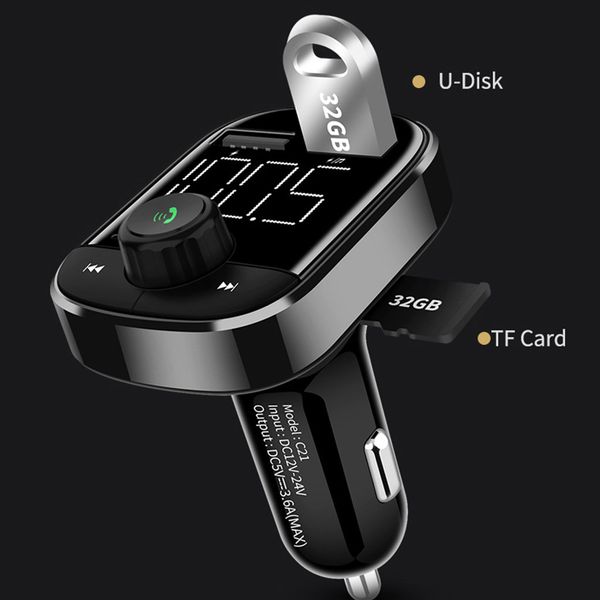 

new wireless in-car bluetooth fm transmitter dual usb car charger aux input tf card transmisor de entrada dropshipping 3.4