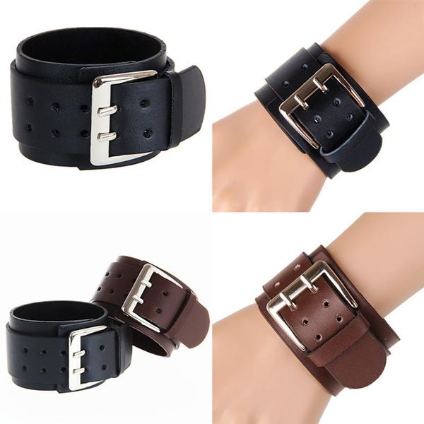 

1pcs rock bracelet bangle retro fashion exaggerate punk bracelet pu leather wrap for men male accessories jewelry, Black