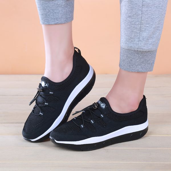 

women breathable slim wedges sneakers shoes women platform swing toning shoes for mother, Black;blue