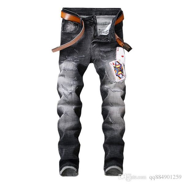 

2020 модный дизайнер мужские проблемные рваные узкие джинсы мужские джинсы тонкий мотоцикл байкер причинно мужские хип-хоп джинсовые брюки р, Blue