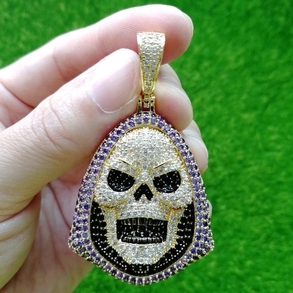 Ottone CZ Skull Ghost Pendenti da uomo Hip Hop ghiacciato Collana Gioielli regalo per feste Hip Hop CN138