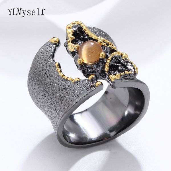 

brilliant amazing big ring stone rings black gold color luxury vintage great cocktail ring women party jewelry, Golden;silver