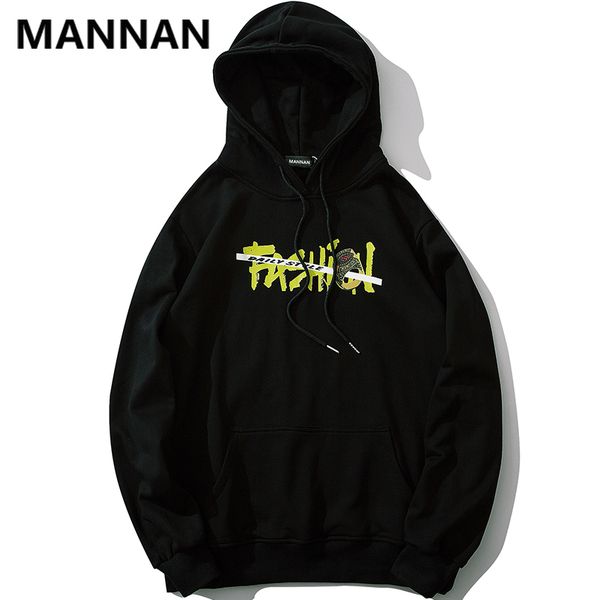 

hip hop hand letter printed hooded hoodies men stranger thing high street plus size pullover hoodies couple harajuku hoodie, Black