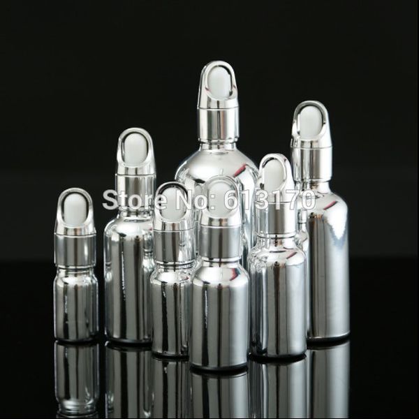 

5ml,10ml,15ml,30ml,50ml,100ml silver glass bottle with dropper essential oil bottle ,perfume bottles,glass vials white rubber