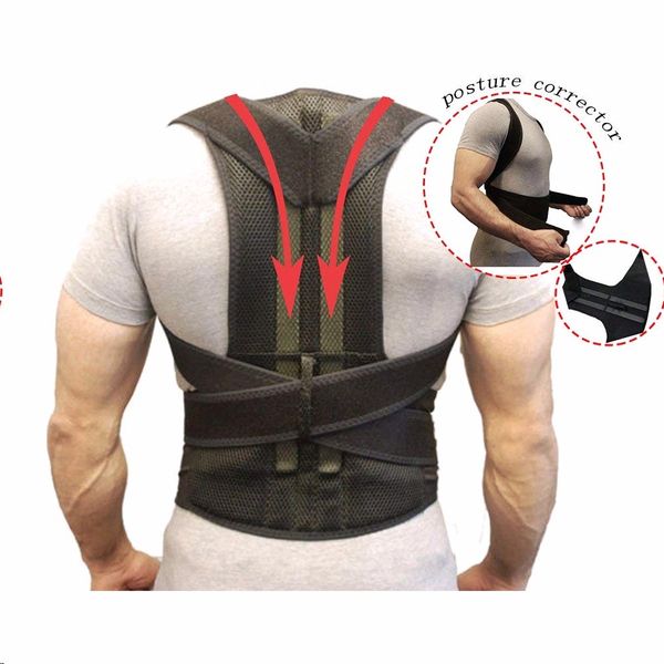 

adjustable back posture corrector belt clavicle spine back shoulder lumbar posture correction lumbar brace support for men women, Black;blue