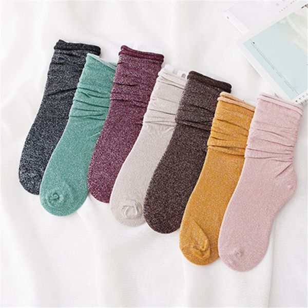 

new arrival of korean style flash socks trend sequin drill color in the tube heap pile socks handmade, Black;white