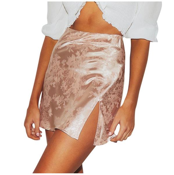 

women mini skirt fashion girls uniform skirts lady party floral print zipper slim high waist satin split skirt yl5, Black