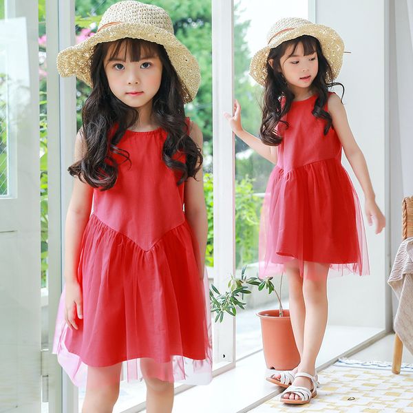 

Princess skirt summer dress 2019 new children's clothing mesh skirt Korean version of the big children's dress girls performance clothing, Red;yellow