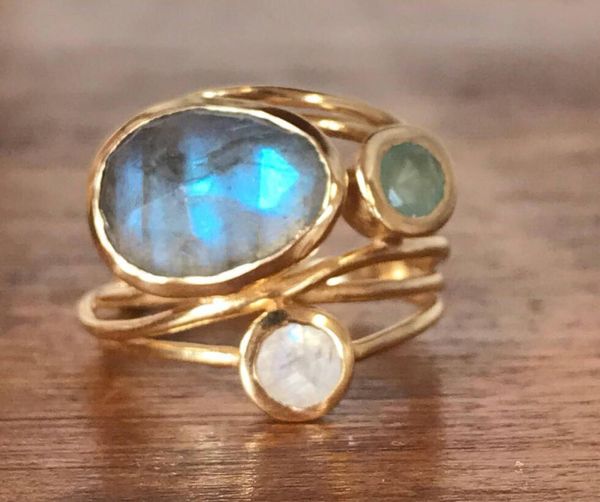 

gold color mosaic colorful moonstone ring european beauty creative multi-layer shell sepcial unique r5042, Silver