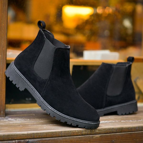 

pupuda winter shoes men fashion boots men classic ankle snow boots quality slip on casual boot with fur male autumn, Black