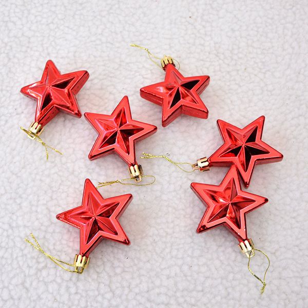 

6pcs/lot 7cm multicolor star christmas tree garland rattan plastic pendant new year hanging ornament home party decoration 62629