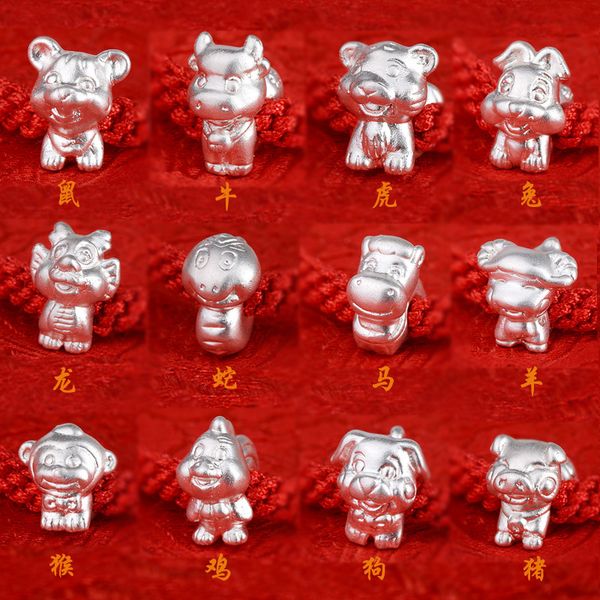 

new twelve zodiac little mouse red rope bracelet s999 sterling silver natal rat transport birthday new year gift, Black