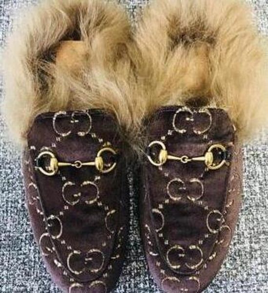 

2019 fashion casual women shoes embroidery plush shoes metal buckles slippers fur rubbershoes.flower,bee,snake shoes.big women size m4, Black