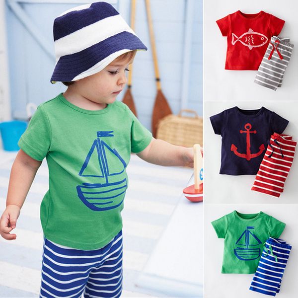 

3 designs summer t-shirt + shorts 2 piece sets kids clothes short sleeve cartoon t-shirt striped shorts kids designer clothes boys dhl jy143, White