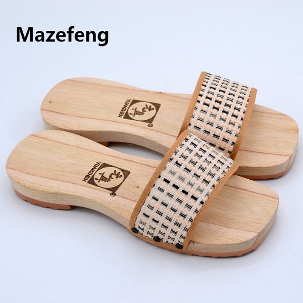 

mazefeng geta summer japanese slippers wooden slippers lovers clog shoes antiskid flat women&men bathroom slides, Black