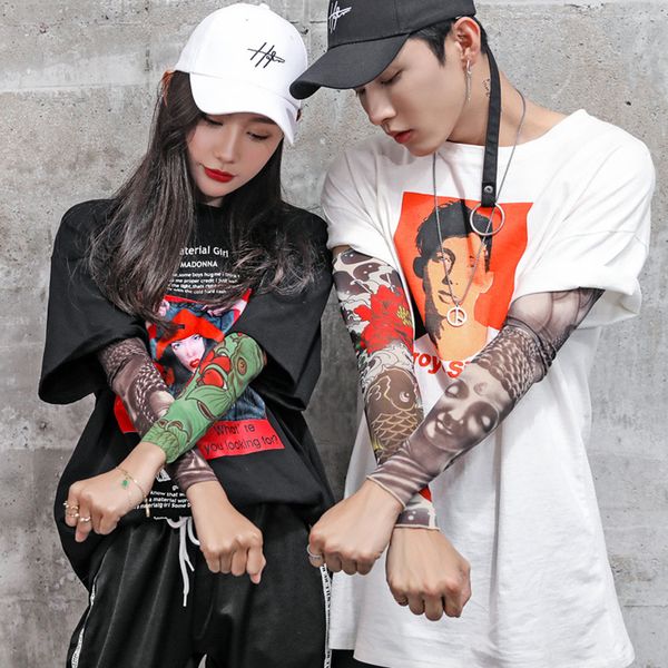 

cycling running sports tattoo arm sleeve ice sleeve stretchy uv outdoor sports dance party fashion trend personality, Black