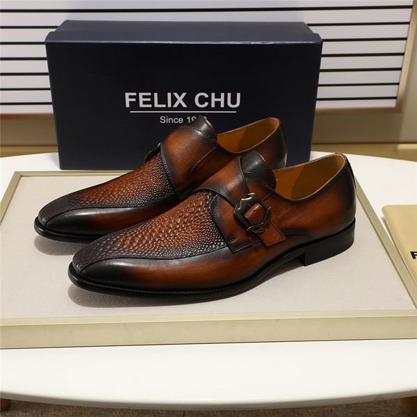 

2019 fashion italian style men buckle strap dress shoes party wedding slip on loafer male monk strap formal shoes, Black