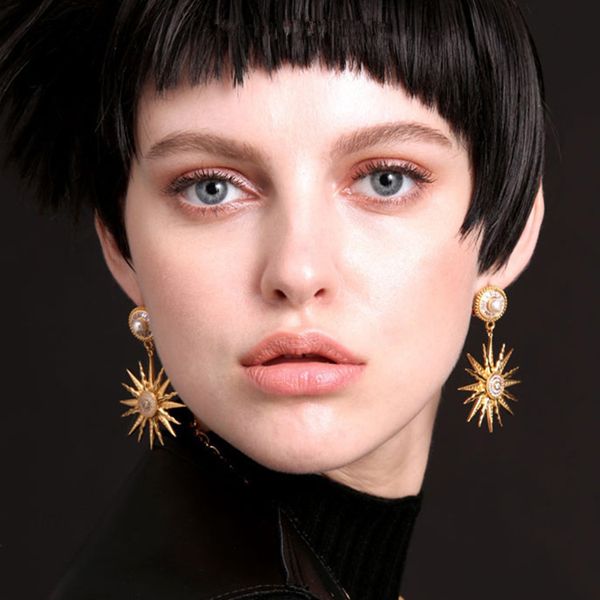 

новый бренд кристалл starfish серег для ювелирных изделий способа женщин жемчужной сережкой brincos gold sun цветок серьга vintage bijoux, Golden;silver