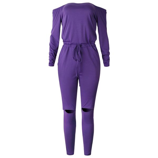 

wontive purple color one word collar collar tube strapless long sleeve open knee trousers jumpsuits bodysuits, Black;white