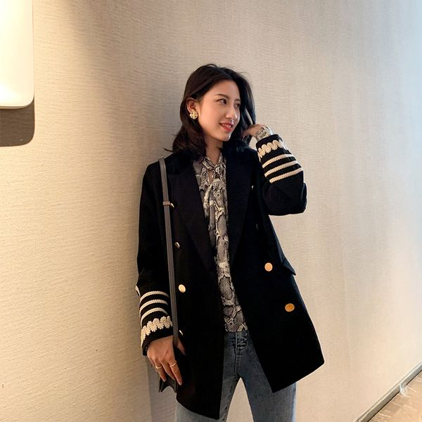 

черный костюм сыпучие пальто женщина осень blazer 0101, White;black