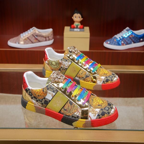 

high-end men's casual sports running shoes business casual leather non-slip wear-resistant board shoes color matching camouflage shoes, Red;white