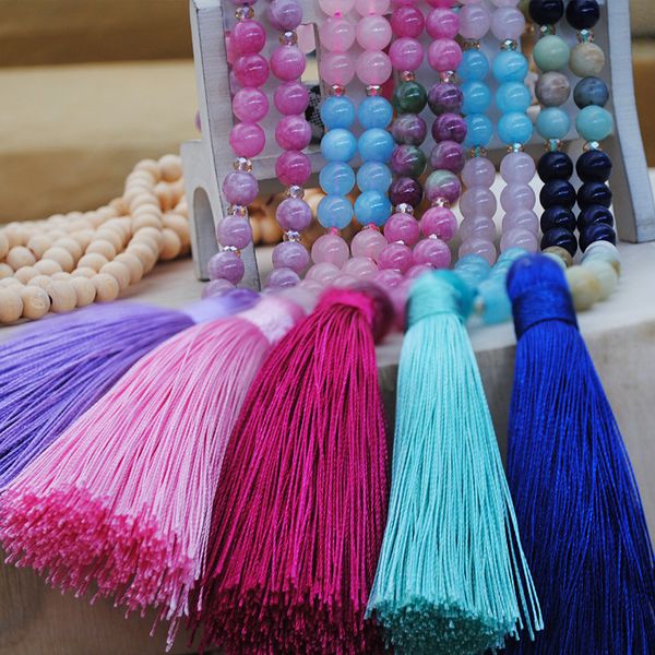 

natural stone wood beads sweater chain handmade bohemia beach wind crystal tassel necklace female, Silver