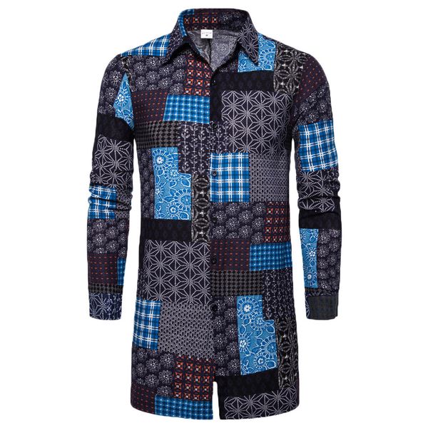 

fashion men's shirt camisa autumn winter loose long sleeve male blouse nationality printed shirt men camisas hombre, White;black