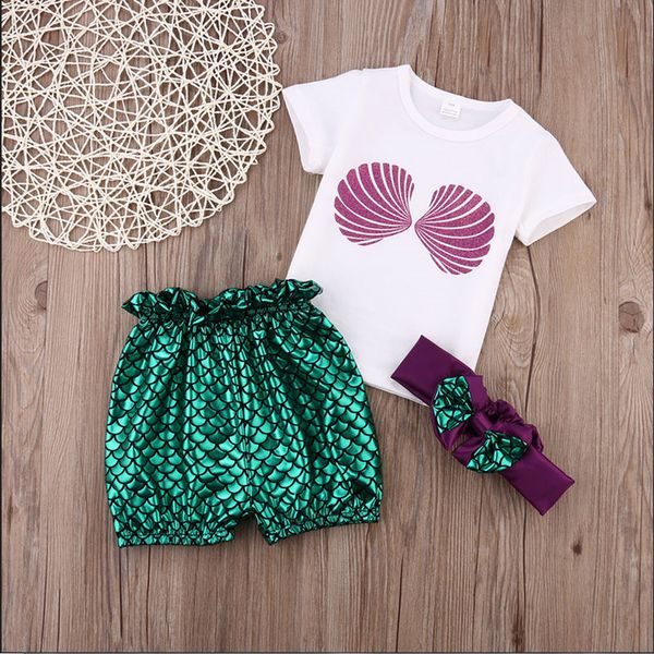 

2019 sea mermaid newborn baby kids girls t-shirt +pants headband swimwear outfits bathing suit trikini swimwear for girls