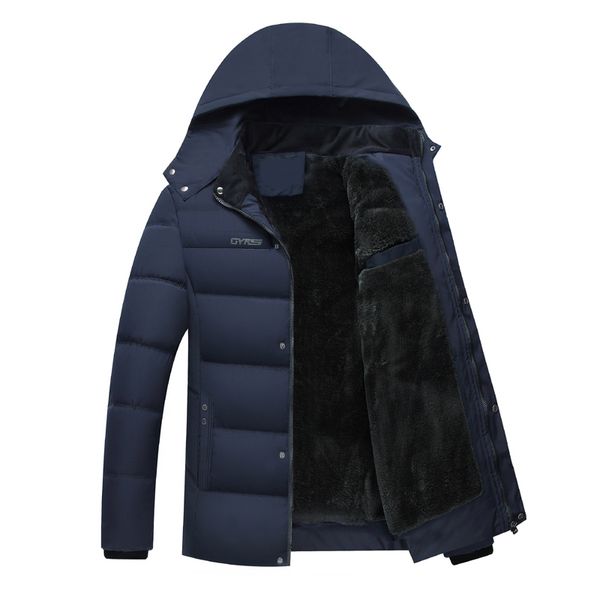 

legible 2019 new casual men parka fleece thicken warm winter jacket men hooded overcoat cotton-padded jacket, Black