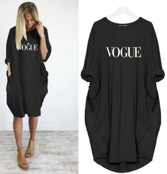 

letter print womens casual dresses loose big pocket womens designer dresses fashion long sleeve females solid color clothing, Black;gray