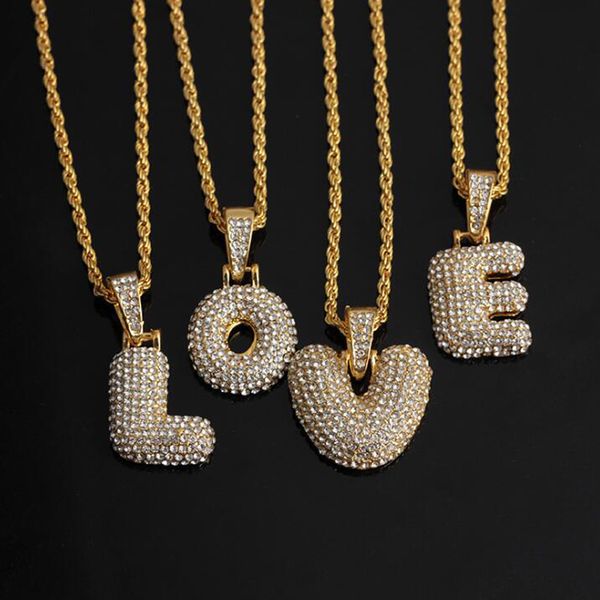 

26 bubble letters pendant necklaces gold color cubic zircon rhinestone hip hop jewelry out for men women gift, Silver